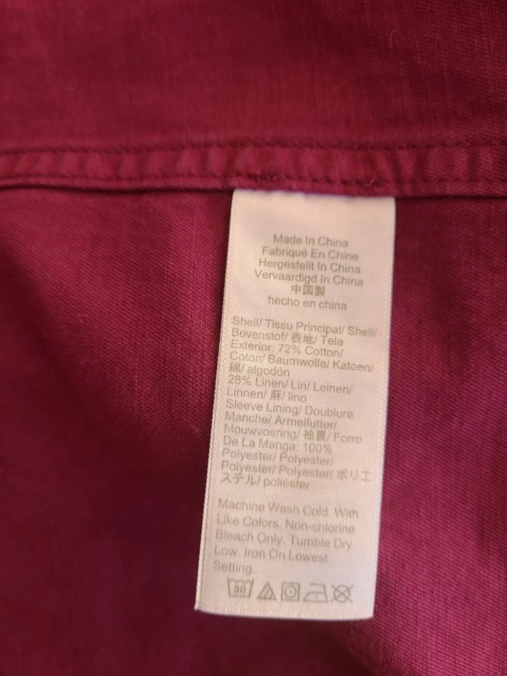 Wallace & Barnes Mens 38S Cotton Linen Chore Blazer Jacket Magenta Utility